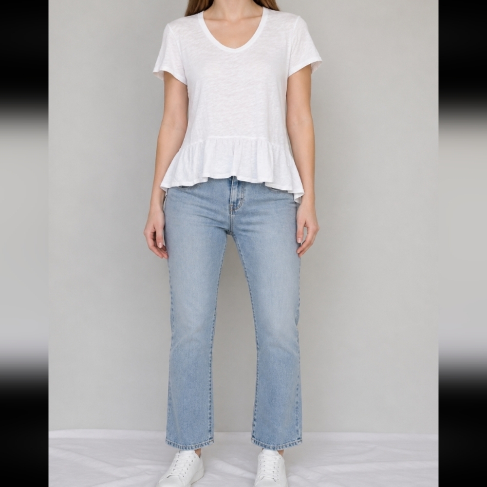 LEFT OF CENTER Anthropology White Ruffle Hem Hig Low Women's Top XS